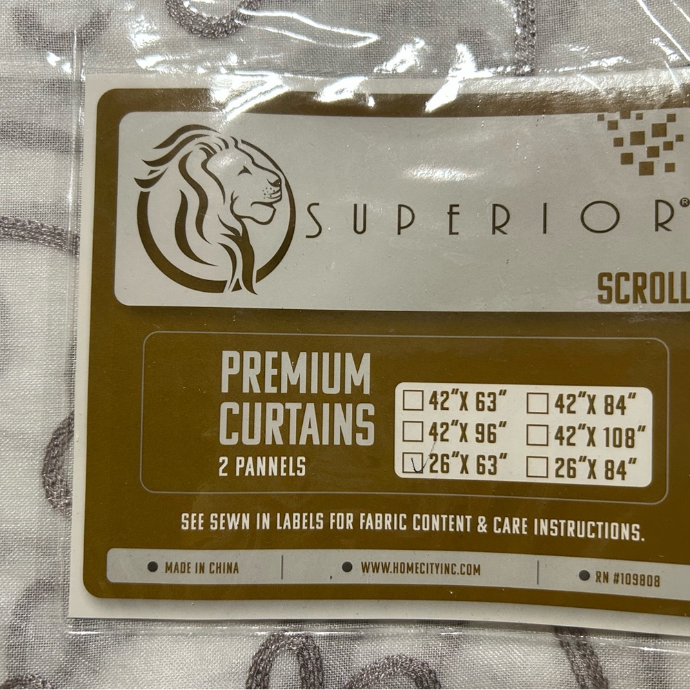 Superior Scroll Sheer Curtains Set of 2 Panels, 26”X 63", Grey New - Picture 3 of 5